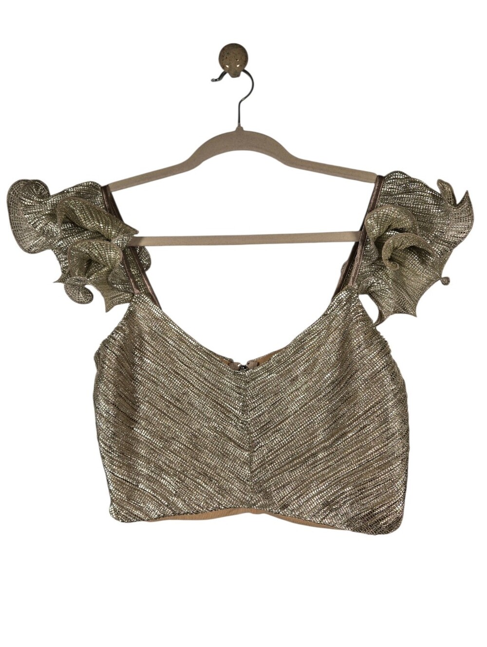 Saylor Gianna Platinum Metallic Sparkle Ruffle Crop Top Size Medium